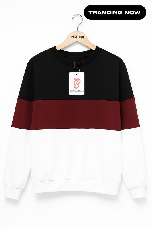 Black Maroon And White Block  Men's Sweatshirt