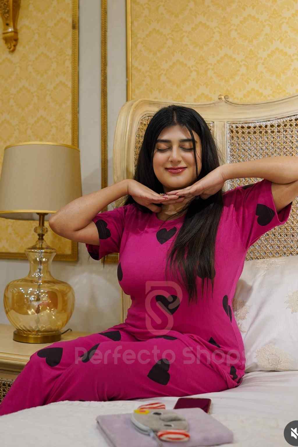 Black Multi Hearts Pink Printed Night Suit