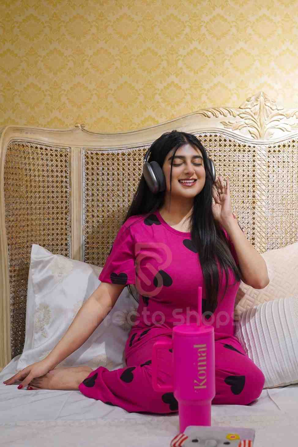 Black Multi Hearts Pink Printed Night Suit