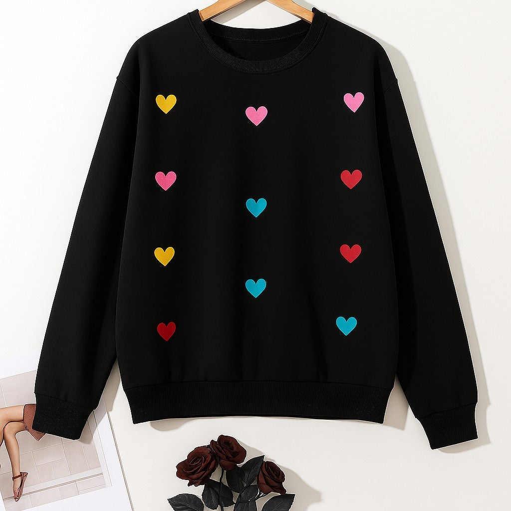 Black Multi Hearts Printed Sweatshirt