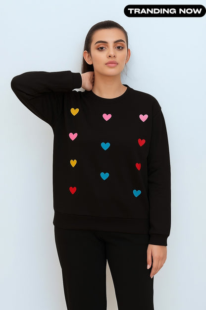 Black Multi Hearts Printed Sweatshirt