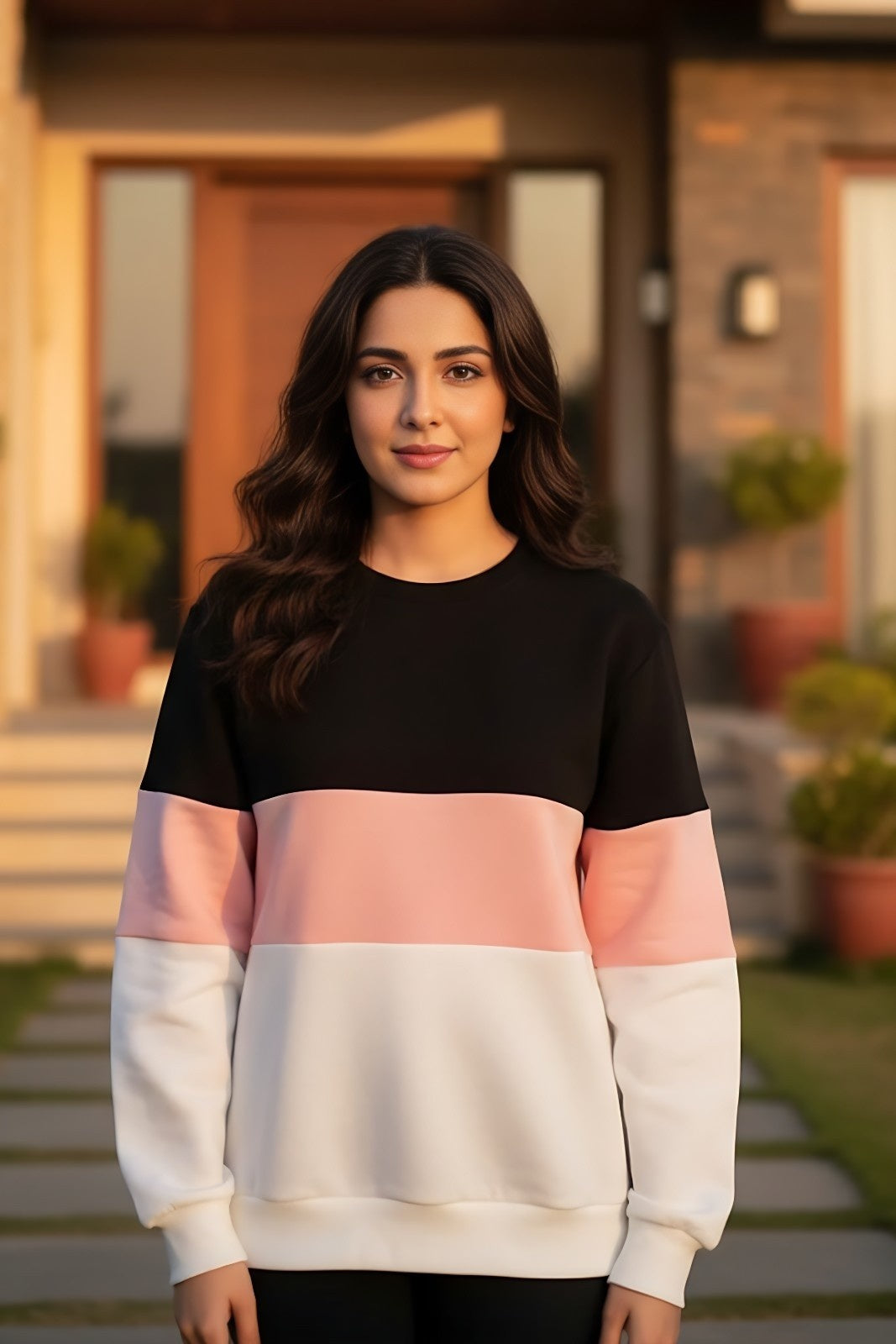 Black Pink And White Block Sweatshirt