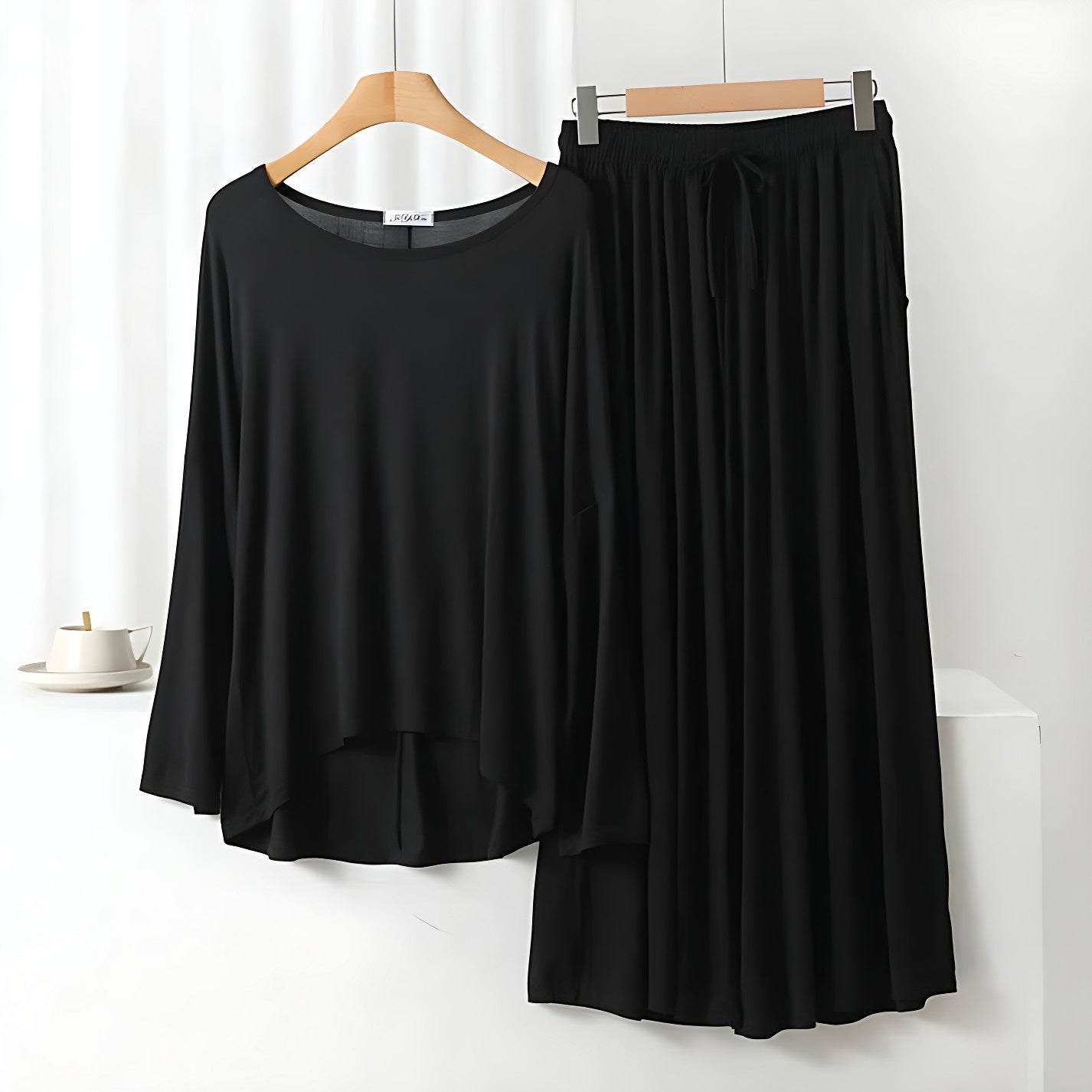 Black Elegant Loose Shirt Plazo Pajama PJ Set