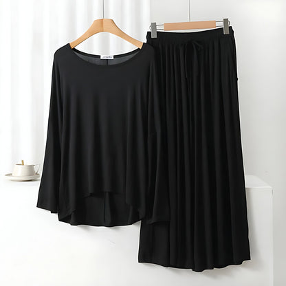 Black Elegant Loose Shirt Plazo Pajama PJ Set