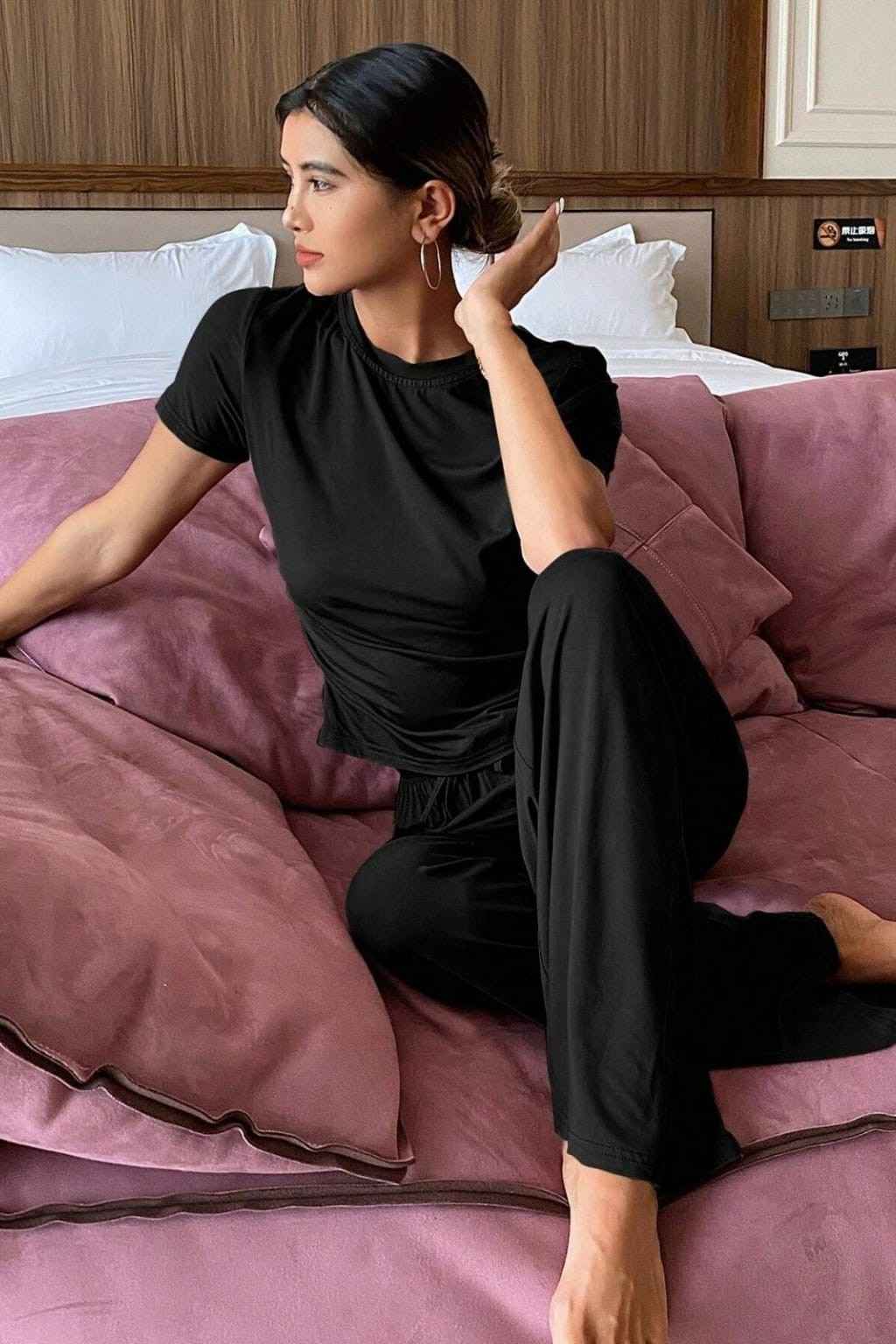 Black Plain Stylish Night Suit