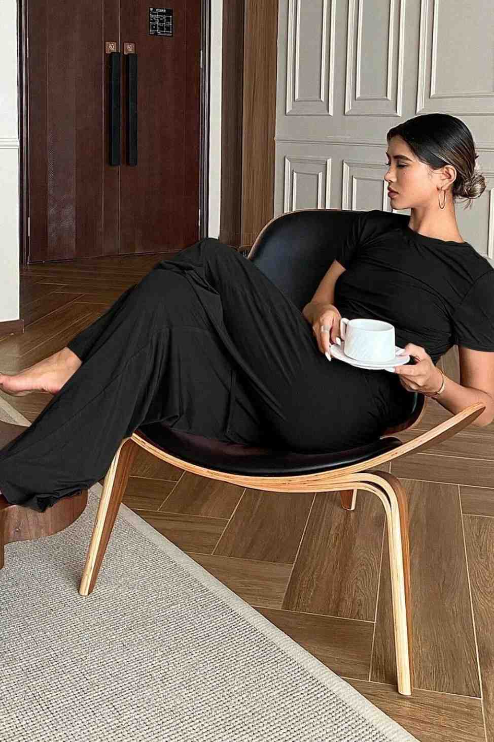 Black Plain Stylish Night Suit