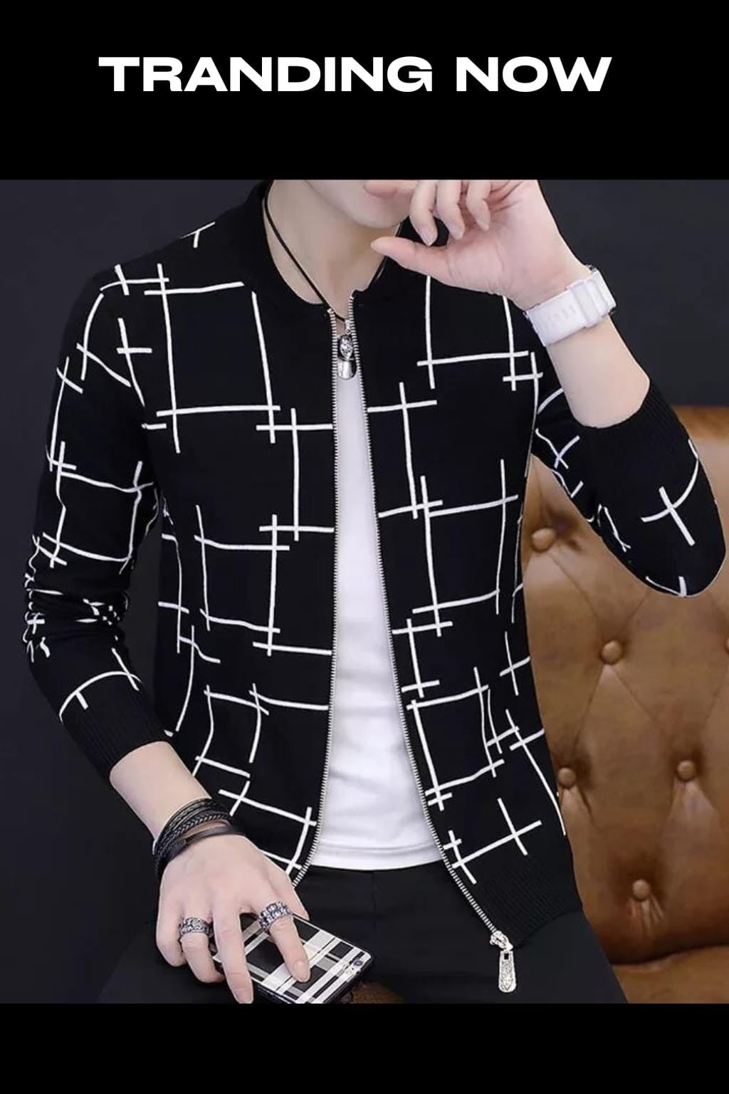 Black Printed Zipper Jacket