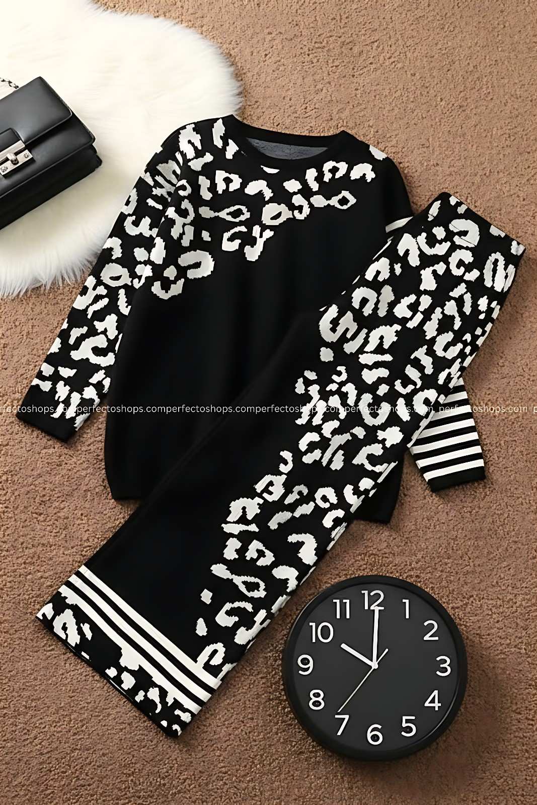Black Tiger Printed Winter Fleece Co-ords Set