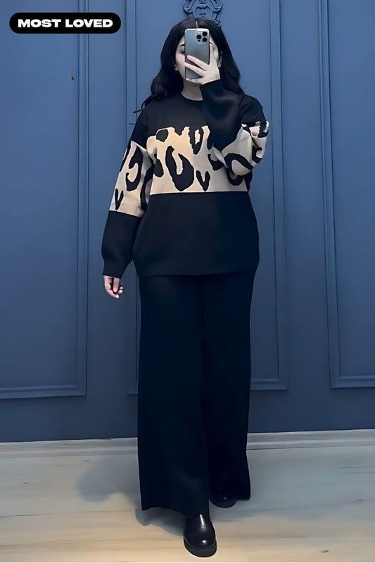 Black Wild Printed Fleece Co-ord Set