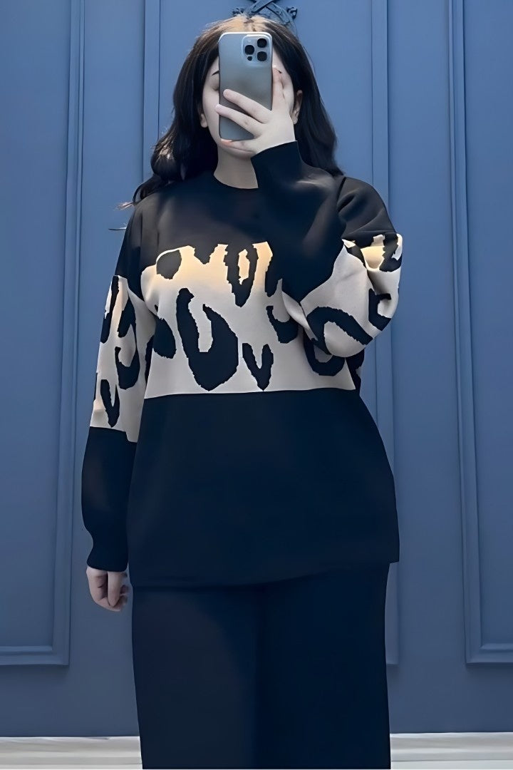 Black Wild Printed Fleece Co-ord Set