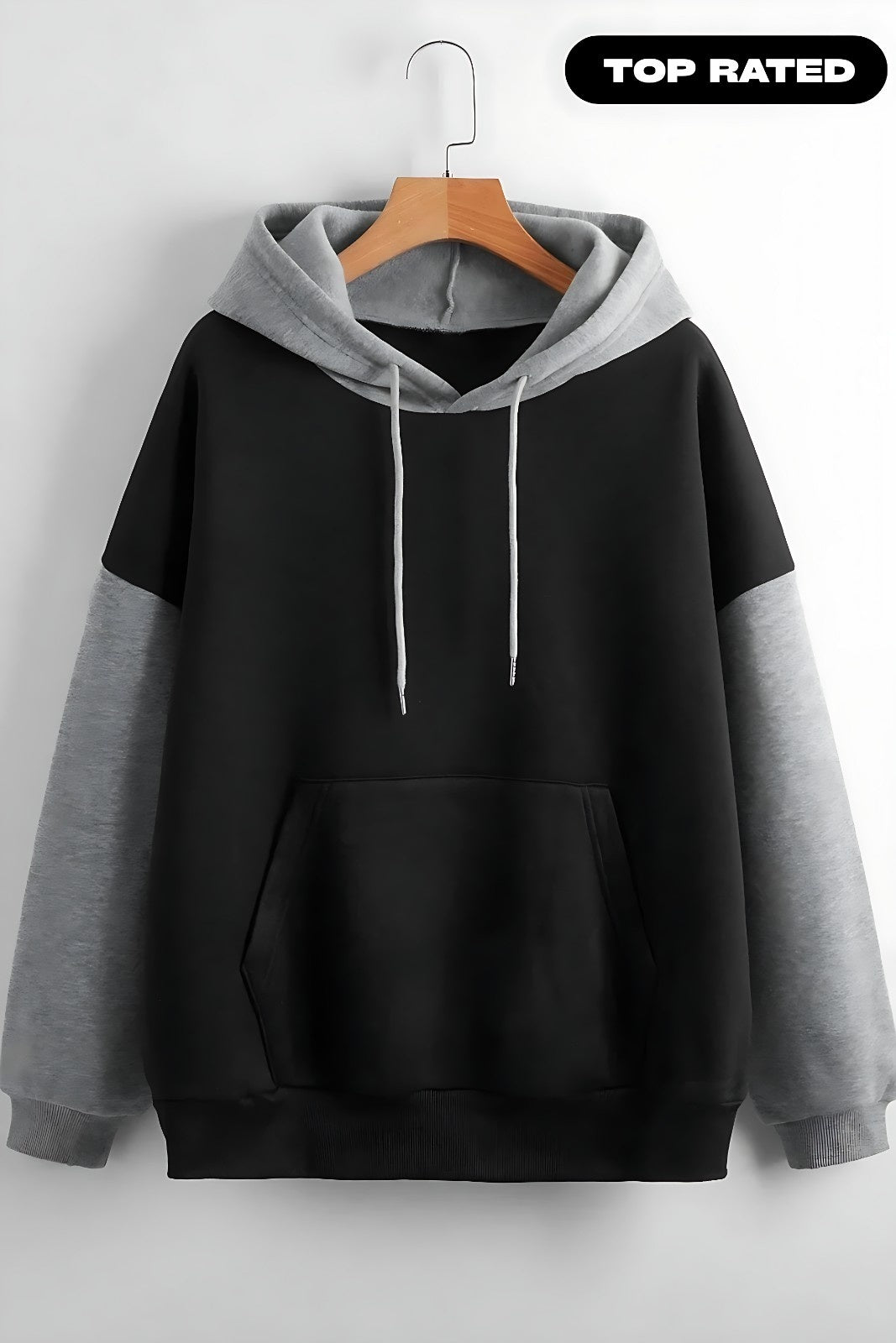 Black With Grey Basic Kangaroo Hoodie