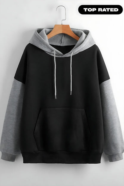 Black With Grey Basic Kangaroo Hoodie