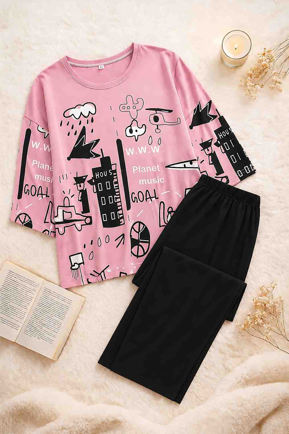 Black & Pink Street Art PJ Set