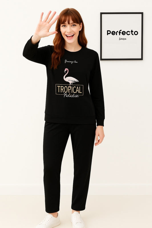 Black Tropical Paradise Night Suit