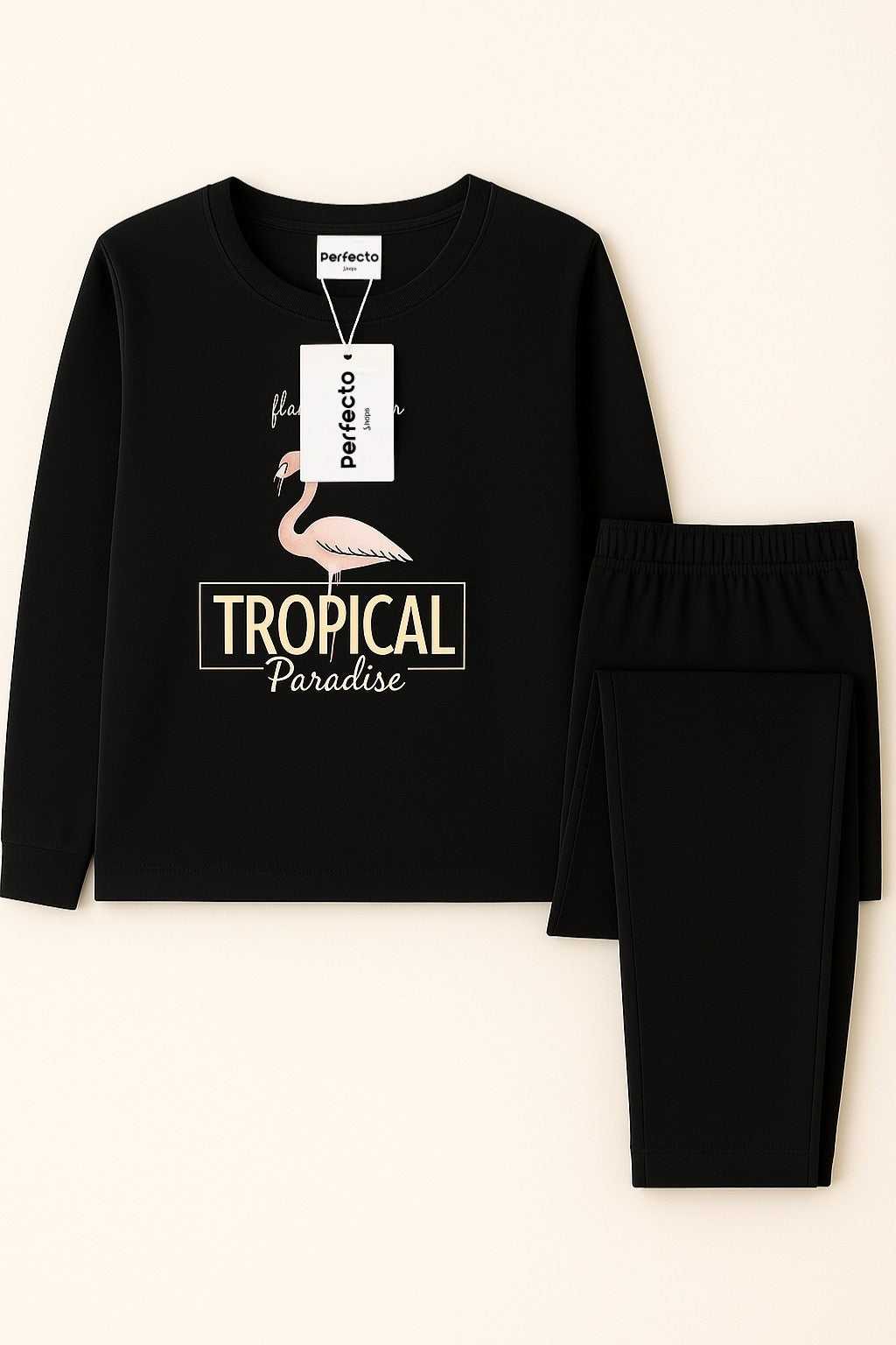 Black Tropical Paradise Night Suit