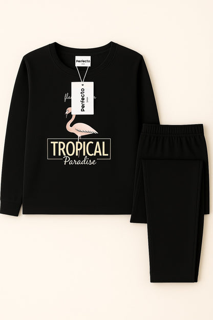Black Tropical Paradise Night Suit