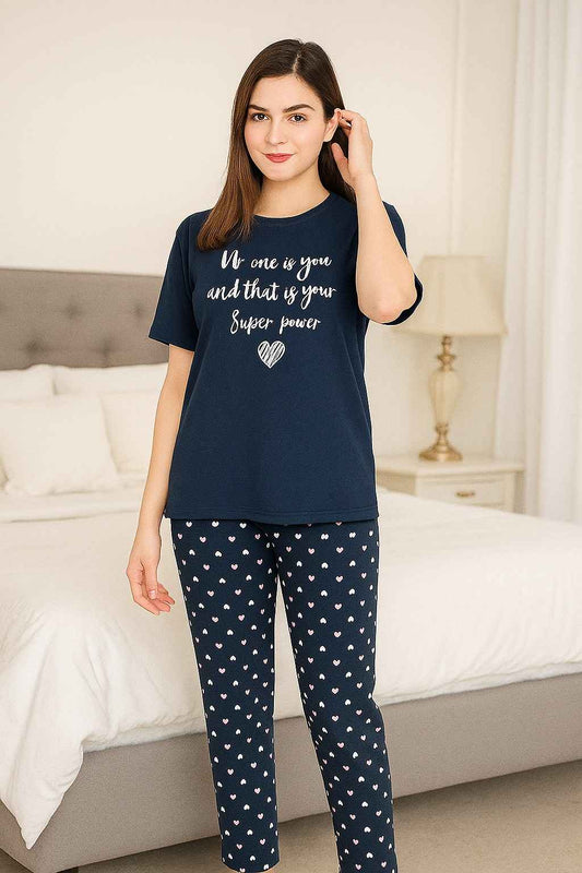 Blue Heart Printed Night Suit