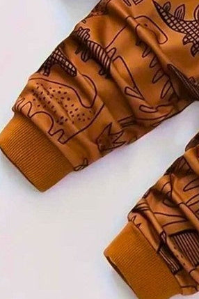 Brown Dinosaur Printed Kids Winter Suit (Each)
