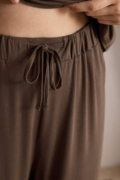 Brown Plain Stylish Night Suit