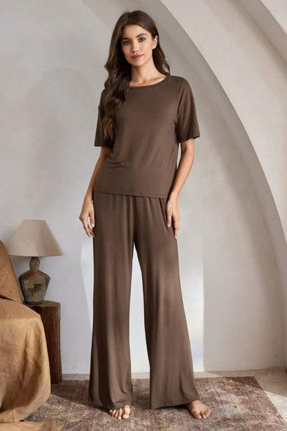 Brown Plain Stylish Night Suit