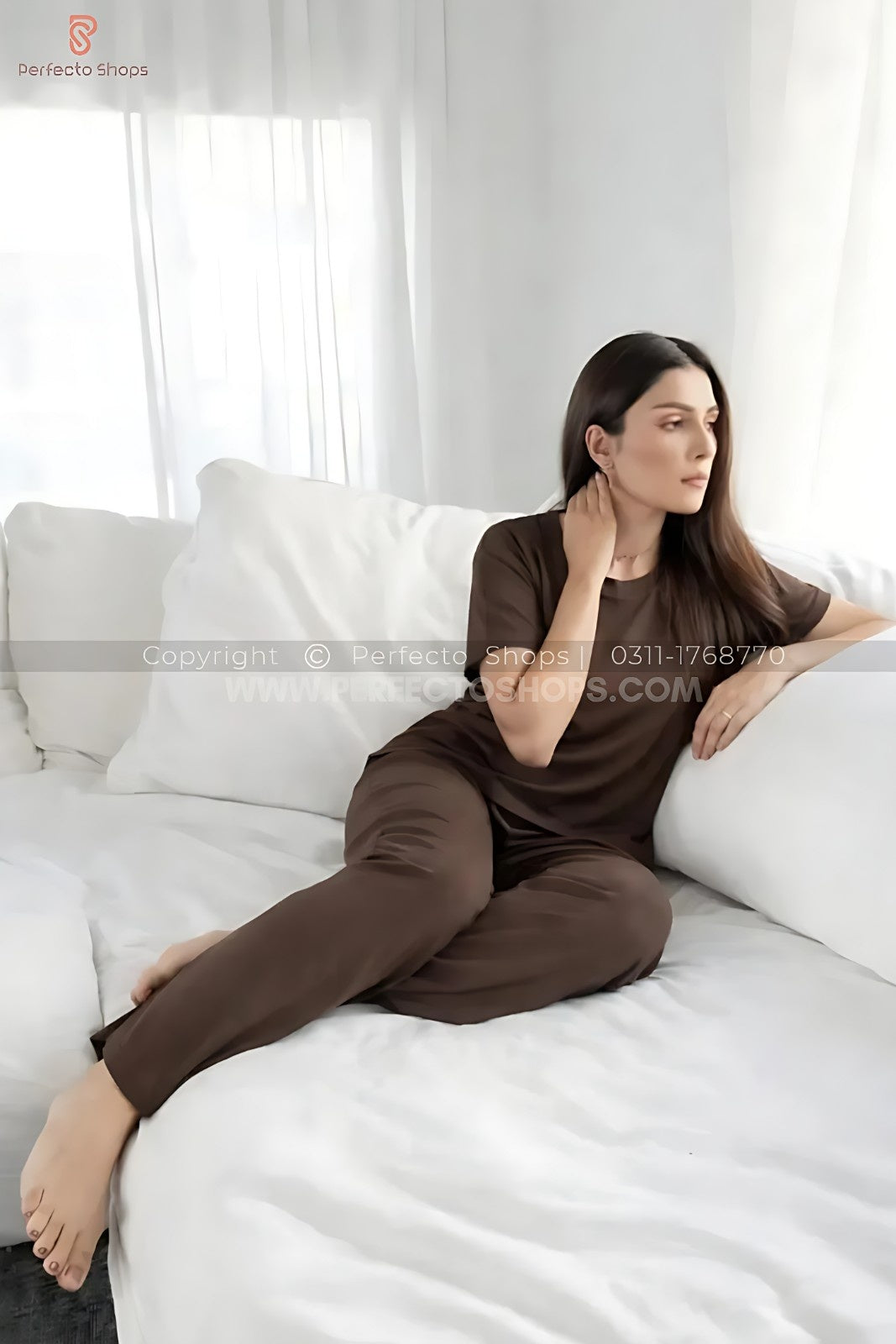 Brown Plain Stylish Night Suit