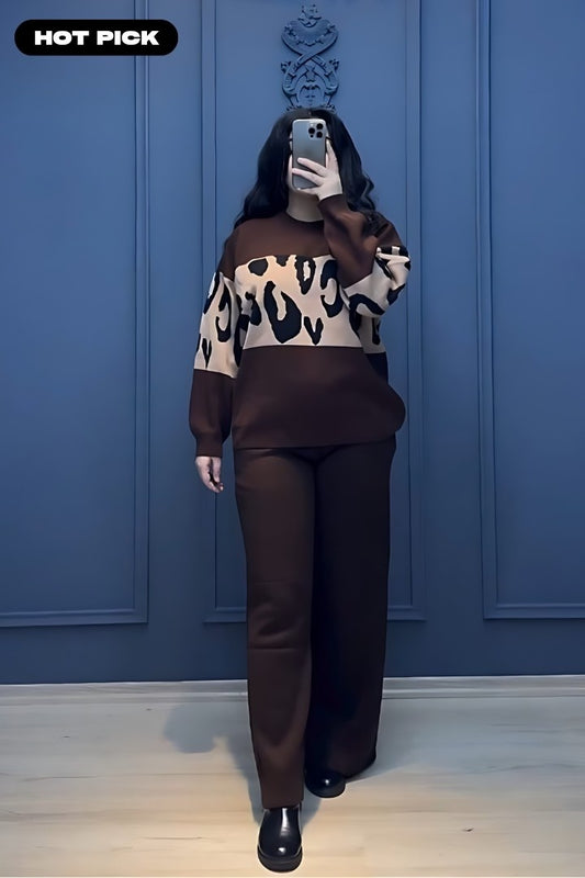 Brown Wild Printed Fleece Co-ord Set