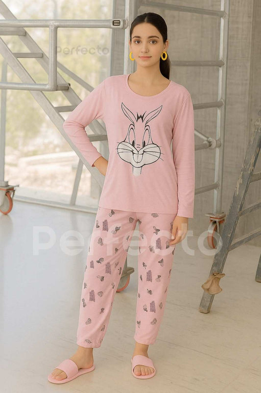 Bunny Pink Printed Night Suit