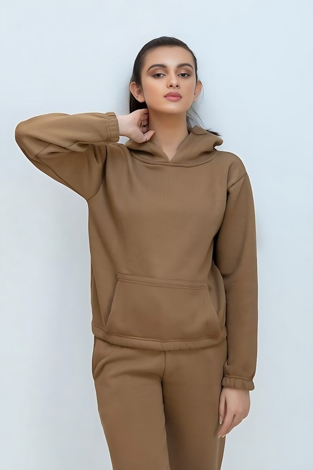 Camel Brown Warm Hoodie And Pant Co-ord Set