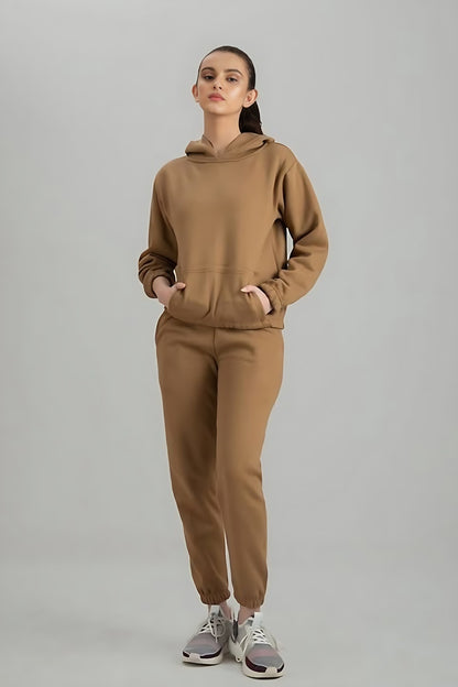 Camel Brown Warm Hoodie And Pant Co-ord Set
