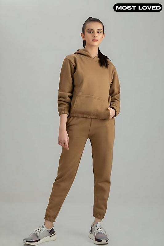 Camel Brown Warm Hoodie And Pant Co-ord Set