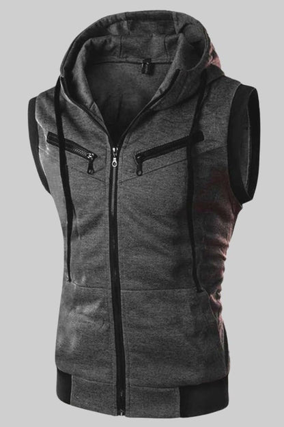 Charcoal Sleeveless Hooded Zipper
