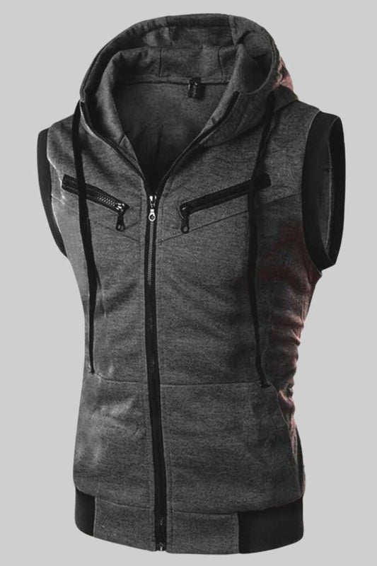 Charcoal Sleeveless Hooded Zipper