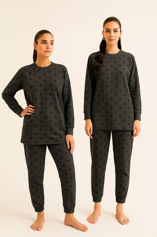 Charcoal Star Printed Night Suit