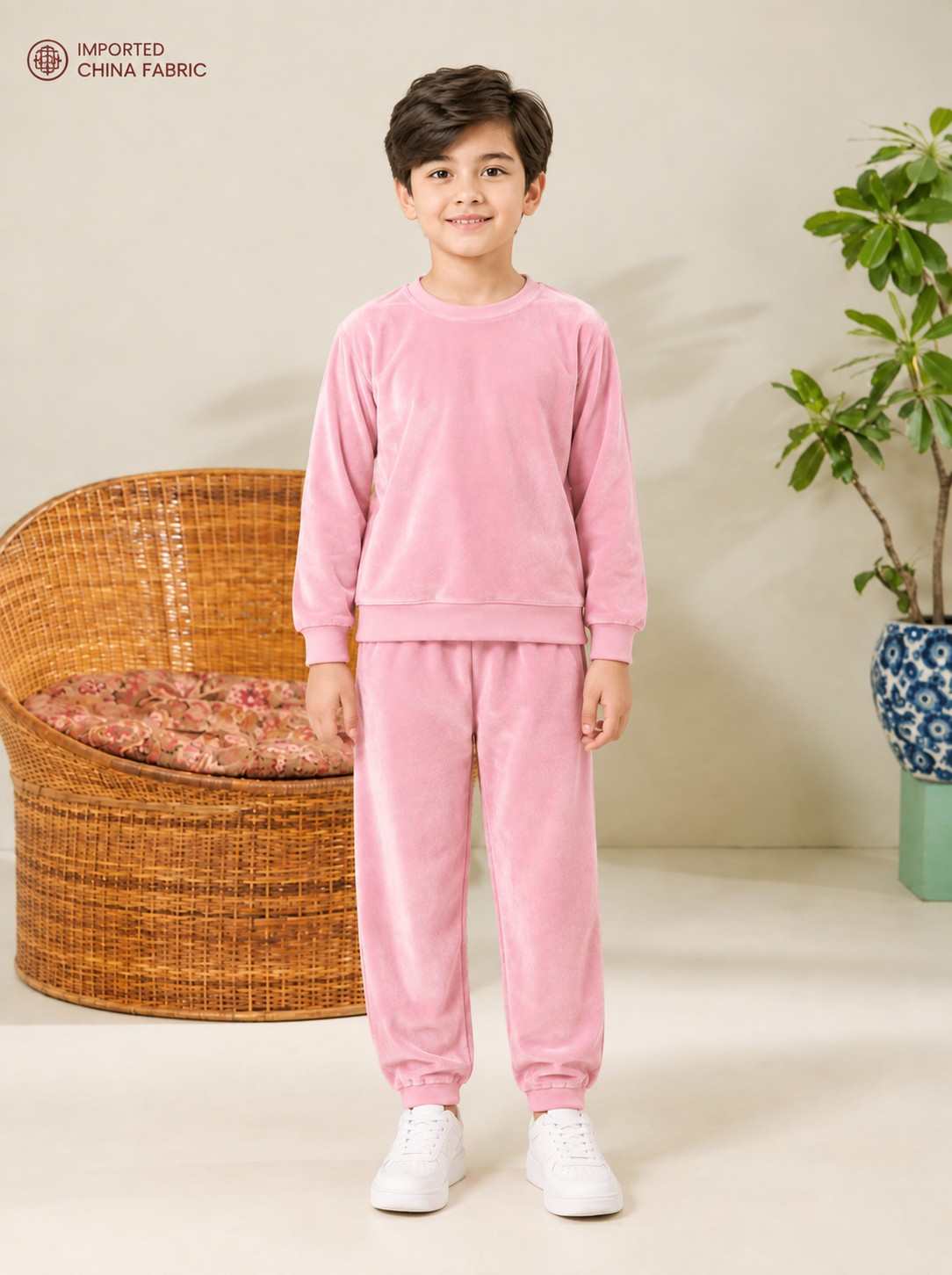 Boys China Imported Velvet – Blush Pink 2 Pec CO-ORD Set