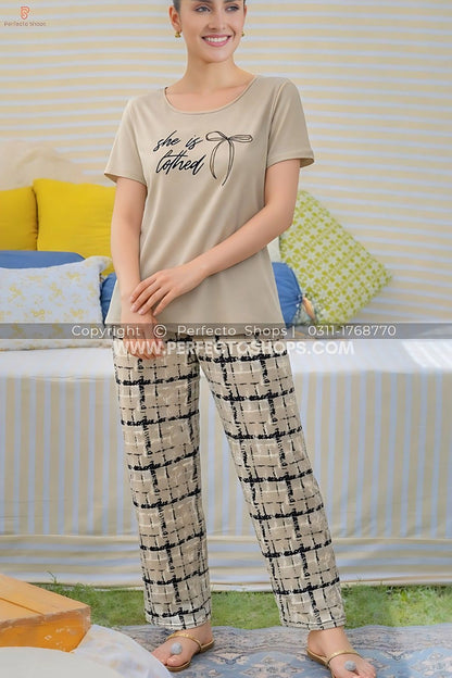 Coffee Printed Night Suit