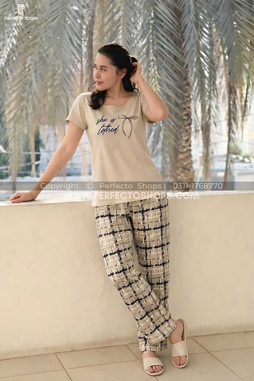 Coffee Printed Night Suit