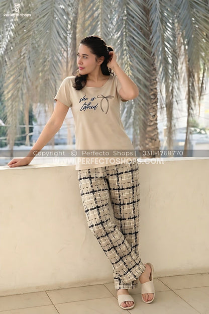 Coffee Printed Night Suit