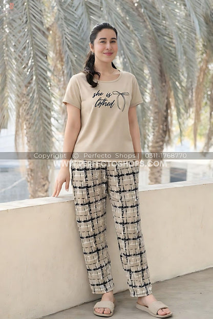 Coffee Printed Night Suit