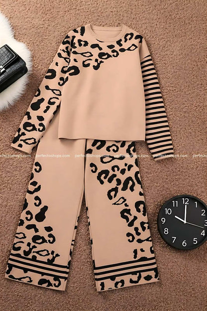 Cream Tiger Printed Winter Fleece Co-ords Set
