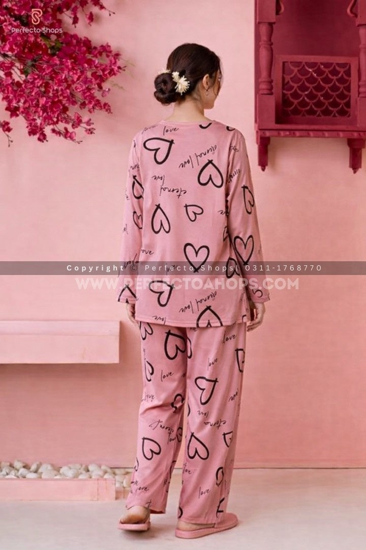 Cute Love Heart Printed Night Suit