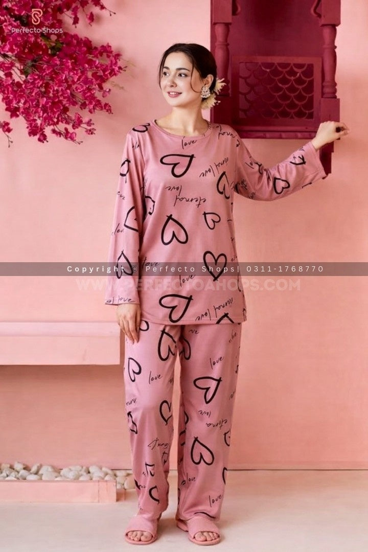 Cute Love Heart Printed Night Suit