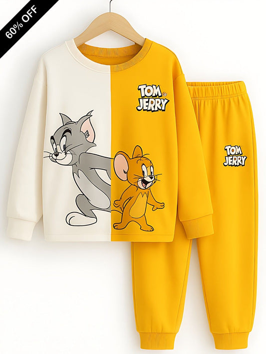 Fleece Fabric Tom and Jerry Printed Kids Winter Suit ( Each )