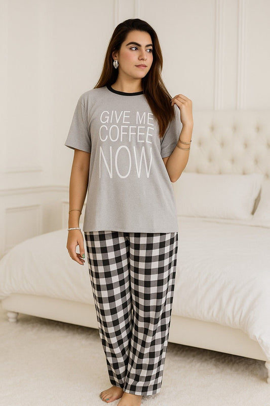 Give Me Coffee Now Printed Night Suit