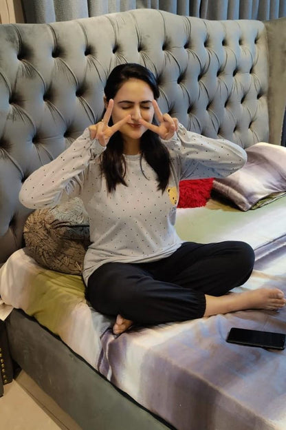 Gray Bear Printed Night Suit