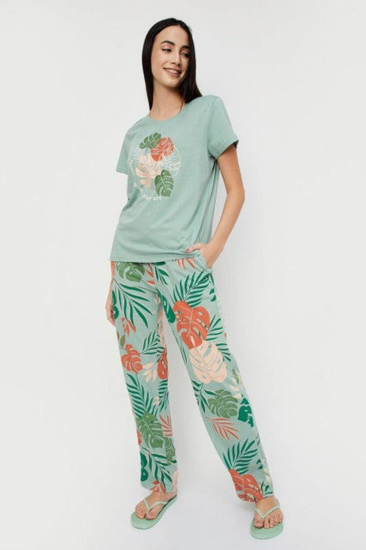 Green Tropical Printed Night Suits