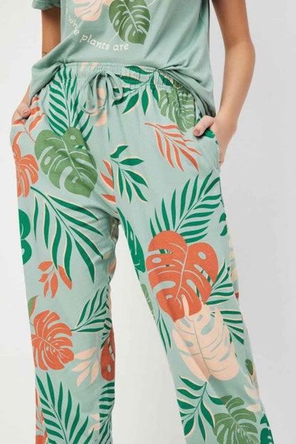 Green Tropical Printed Night Suits