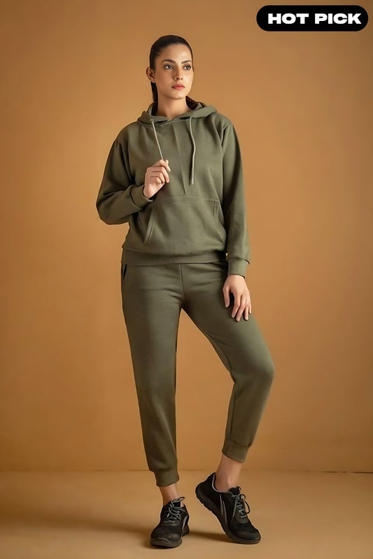 Green Warm Hoodie And Pant Co-ord Set