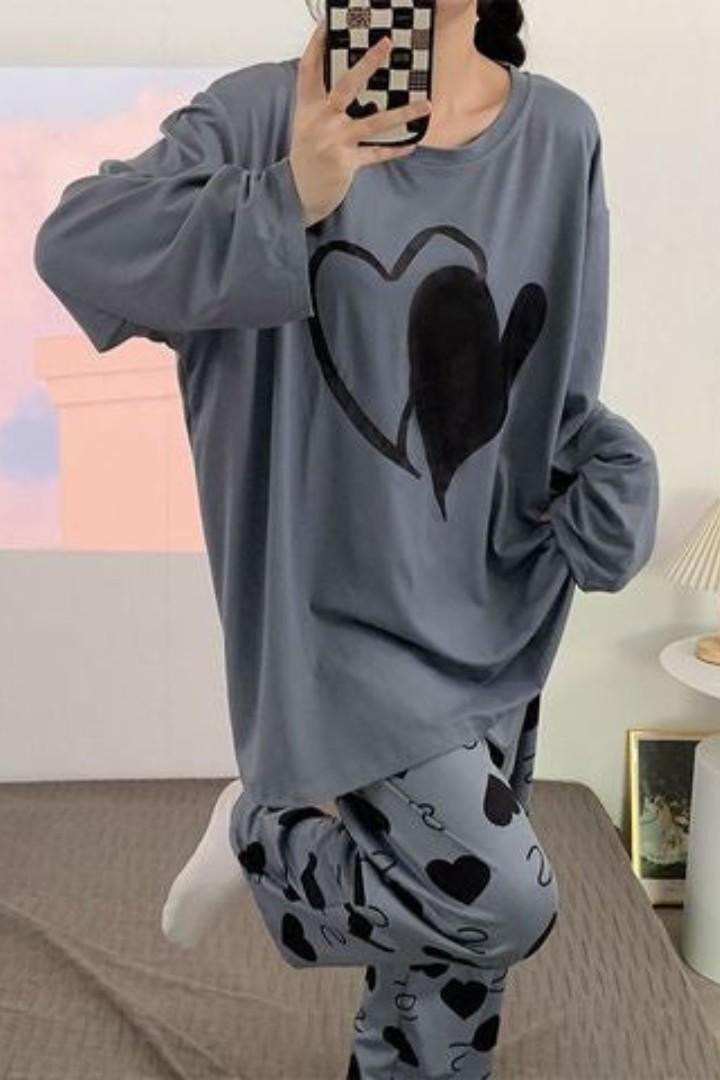 Grey Cozy Double Hearts PJ Set