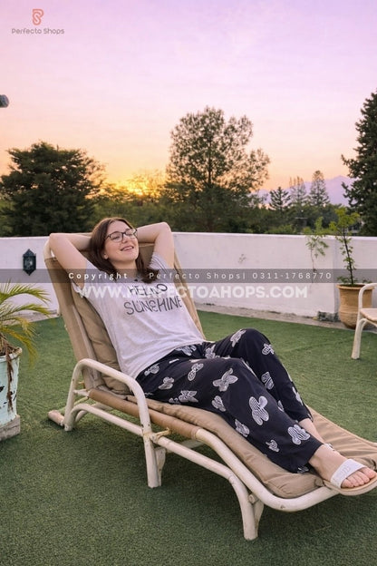 Grey Hello Sunshine Printed Night Suit