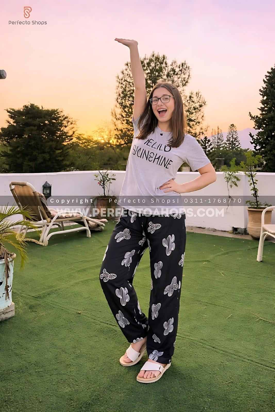 Grey Hello Sunshine Printed Night Suit